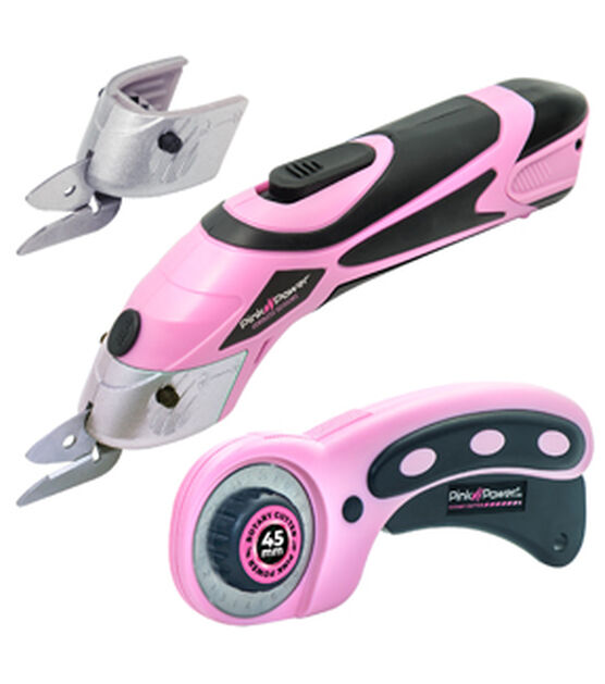 Pink Electric Cordless Fabric Scissors With 45mm Rotary Cutter