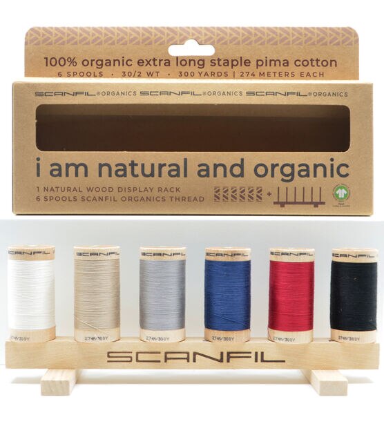 SCANFIL 300yd Organics Cotton 30wt Thread on Wooden Spools With Rack, , hi-res, image 4