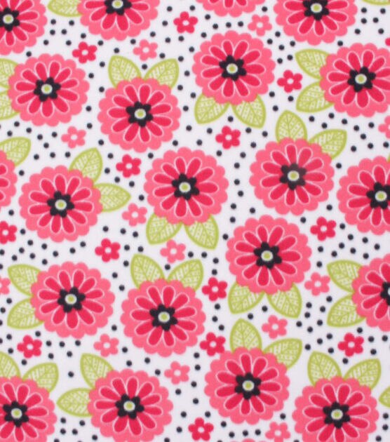 Blizzard Fleece Fabric Floral Dots on White, , hi-res, image 2