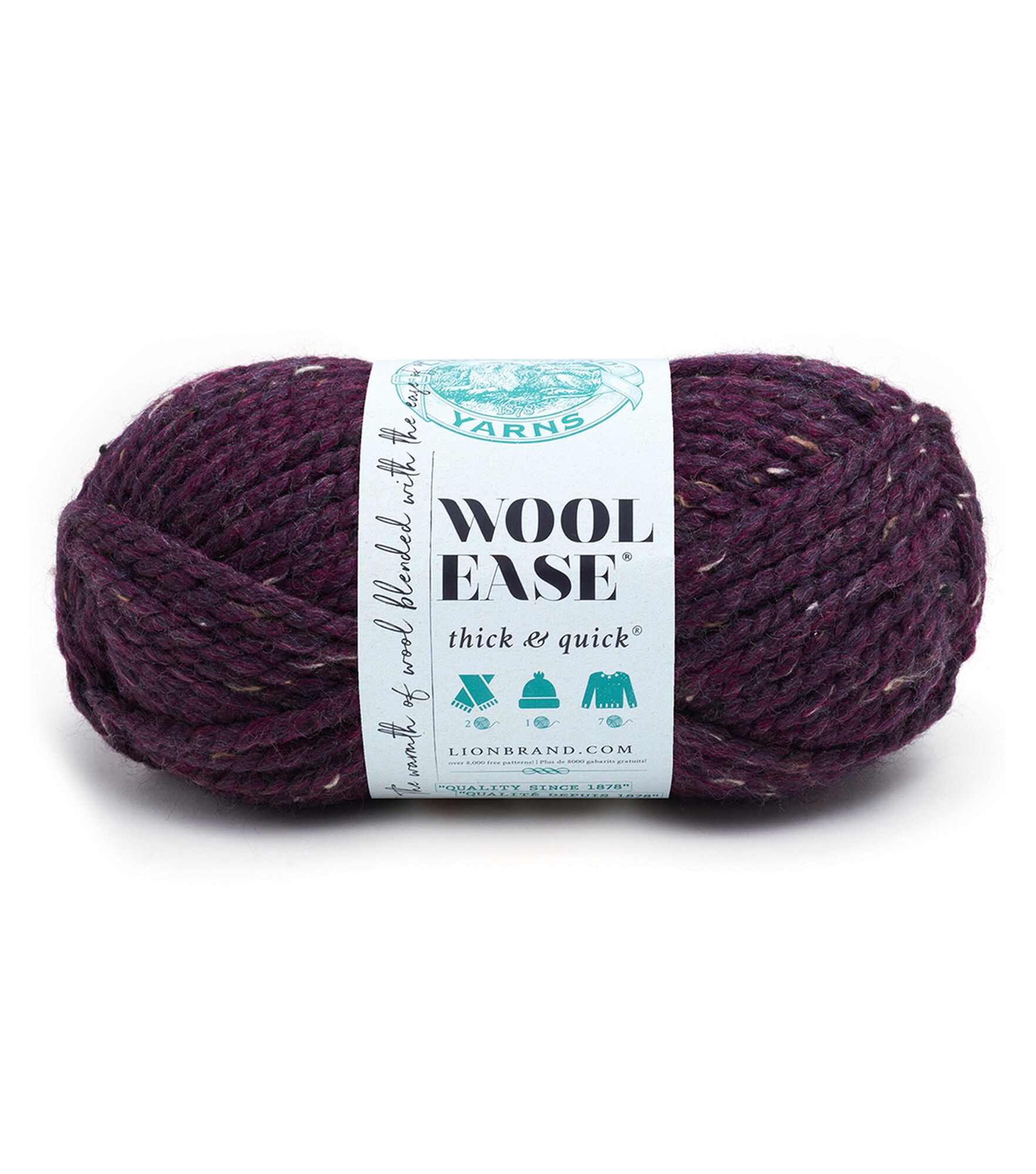 Lion Brand Wool Ease Thick & Quick Super Bulky Acrylic Blend Yarn, Raisin, hi-res