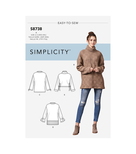 Simplicity S8738 Size XXS to 2XL Misses Top Sewing Pattern