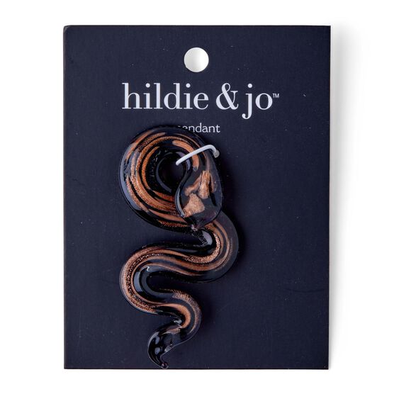 68mm x 28mm Black Glass Snake Pendant by hildie & jo