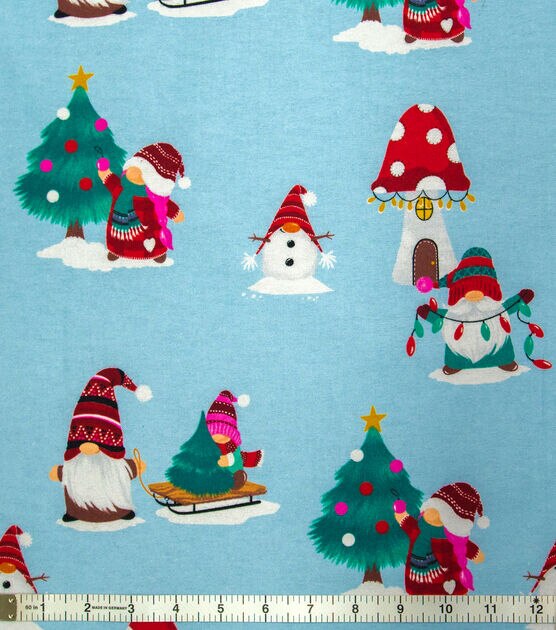 Gnomes on Blue Super Snuggle Christmas Flannel Fabric
