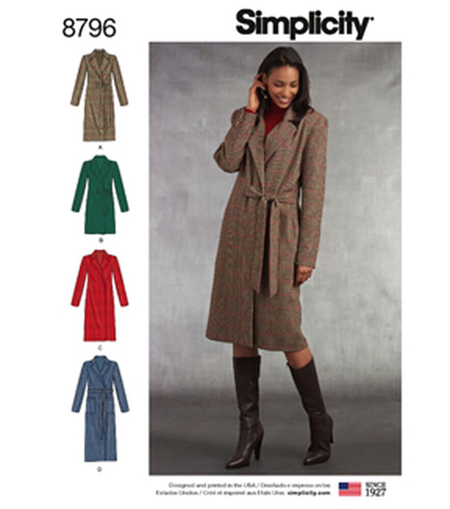 Simplicity S8796 Size 6 to 24 Misses Petite Lined Coat Sewing Pattern, U5 (16-18-20-22-24), swatch