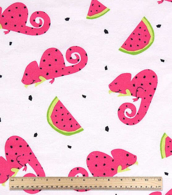 Pink Chameleon Watermelon Novelty Cotton Fabric by POP!, , hi-res, image 3