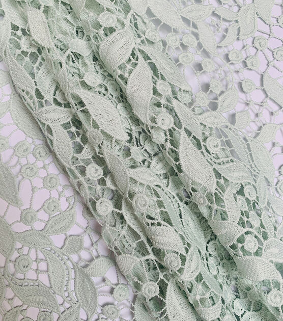 Green Leaf Embroidered Lace Fabric by Sew Sweet, , hi-res, image 2