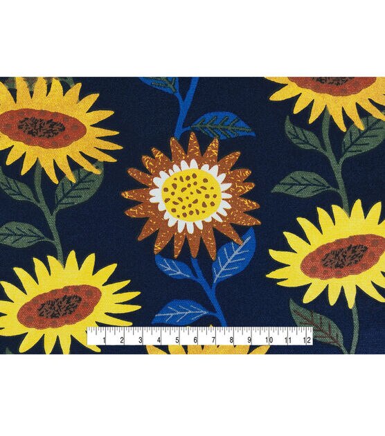 Animated Sunflowers Indigo Cotton Canvas Fabric, , hi-res, image 4