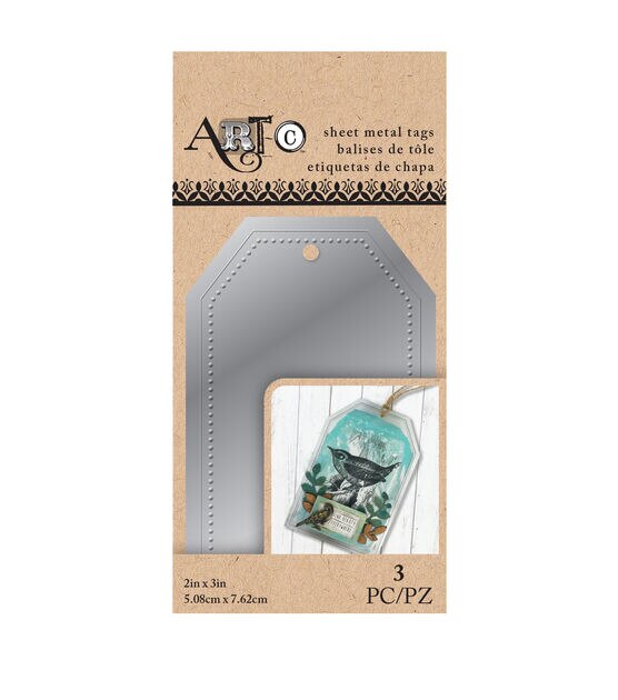 Art-C 3pc Metal Embossed Tags-Dotted Border