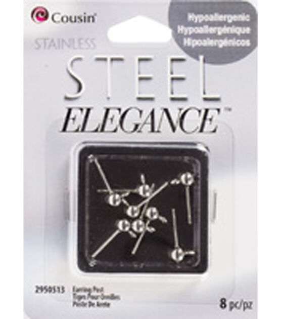 Cousin 4mm Stainless Steel Elegance Earring Posts 8pk