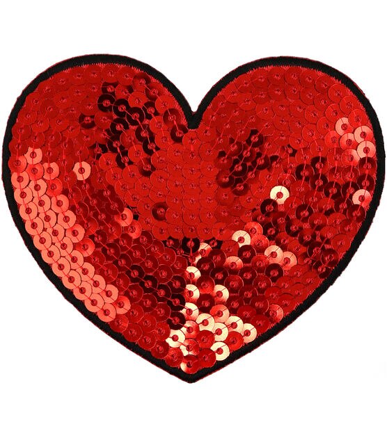 RED SEQUIN HEART Iron On Patch 2 1/2 Valentine Love Romance