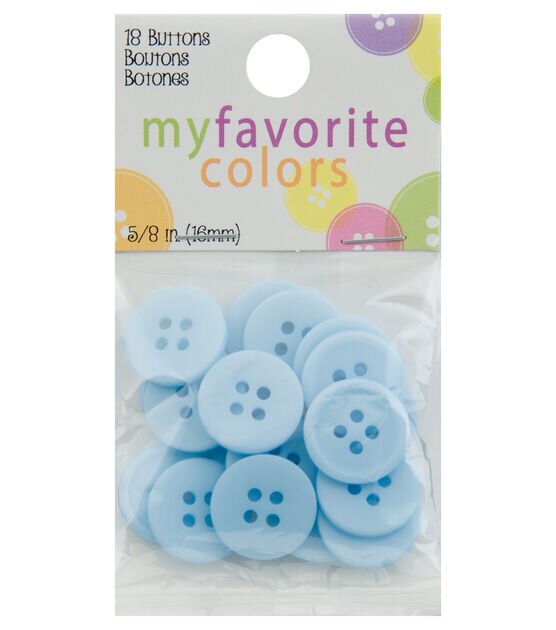 My Favorite Colors 5/8" Light Blue Round 4 Hole Buttons 18pk
