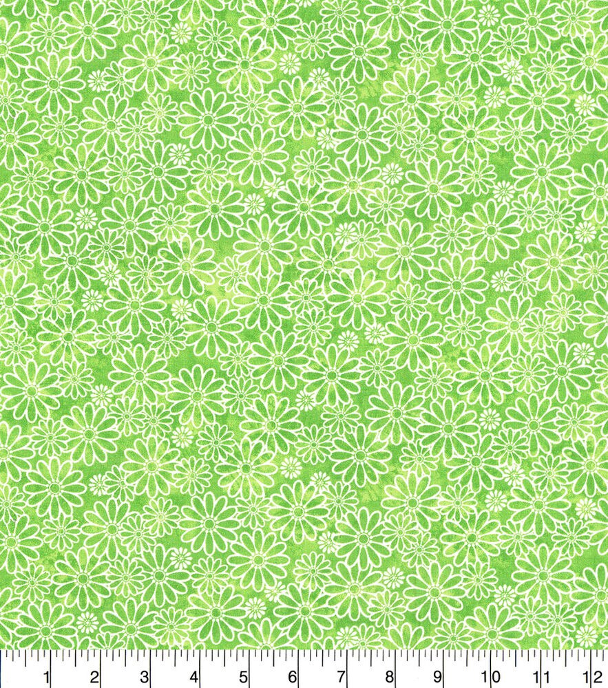 Fabric Traditions Sundrenched Daisies Cotton Fabric by Keepsake Calico, Lime, swatch