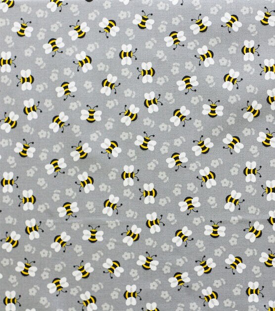 Tossed Bees On Gray Novelty Cotton Fabric