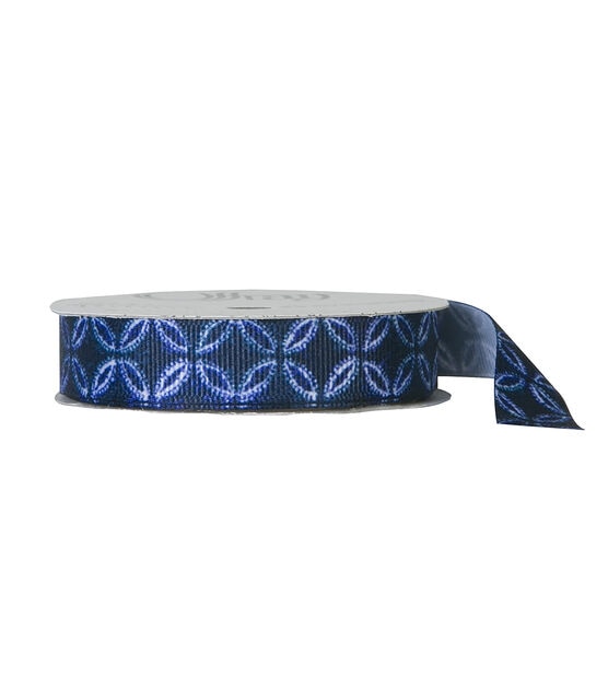 Offray 5/8"x9' Whirly Bird Floral Grosgrain Ribbon Navy