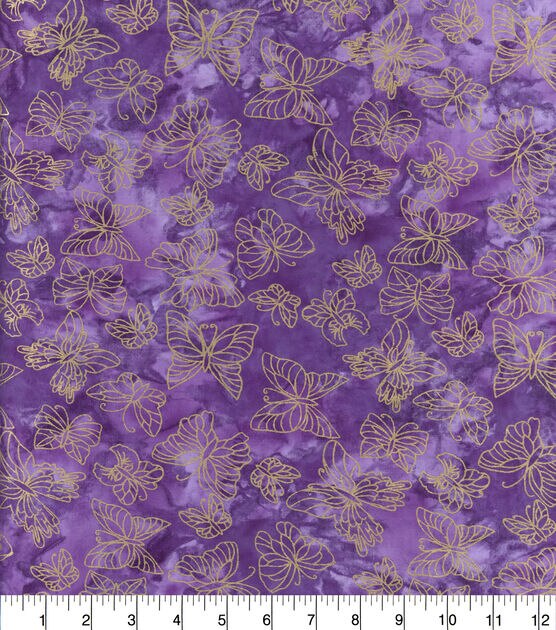 Purple Butterfly Batik Metallic Cotton Fabric, , hi-res, image 2