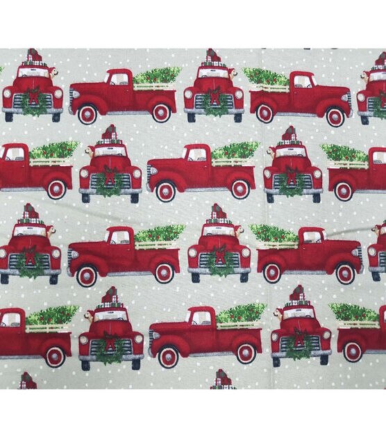 Red Trucks With Tree Super Snuggle Christmas Flannel Fabric