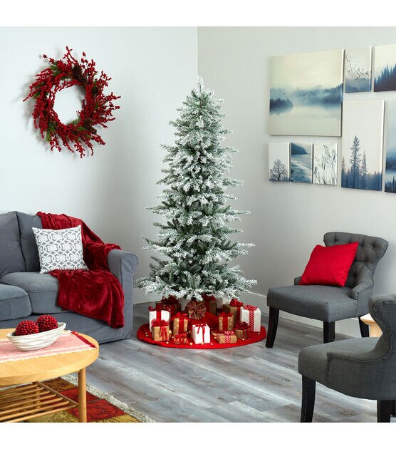 Nearly Natural 6.5' Pre Lit Flocked Nova Scotia Spruce Christmas Tree, , hi-res, image 7