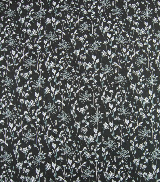 Stems & Flowers on Black Quilt Cotton Fabric by Keepsake Calico, , hi-res, image 1