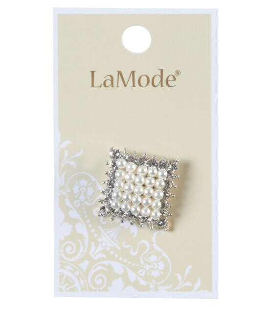 La Mode 7/8" Pearl & Rhinestone Square Shank Button