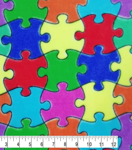 Multicolor Jigsaw Puzzle Anti Pill Fleece Fabric, , hi-res, image 2