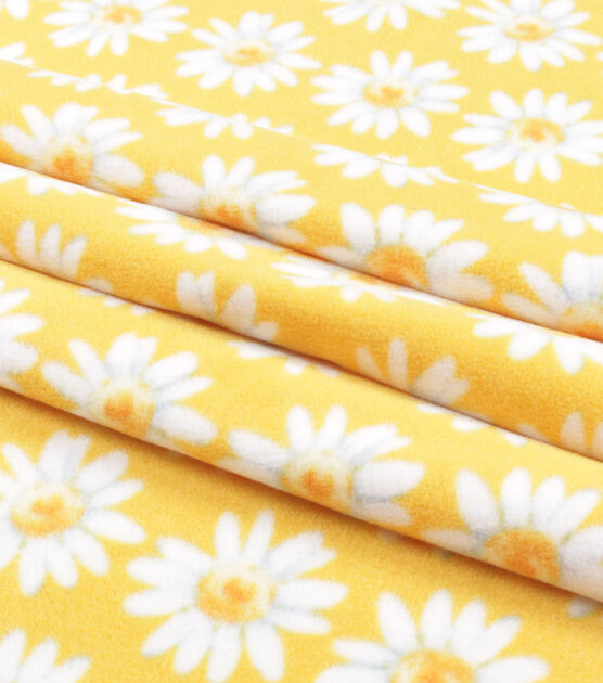Daisies on Yellow Anti Pill Fleece Fabric, , hi-res, image 2