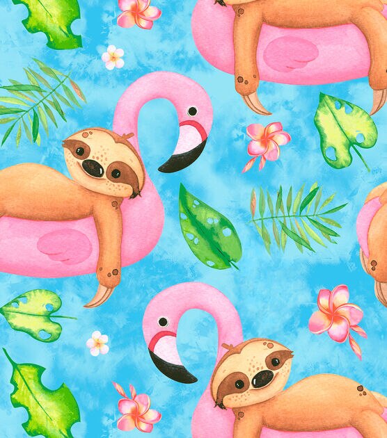 Pool Time Sloths Novelty Cotton Fabric