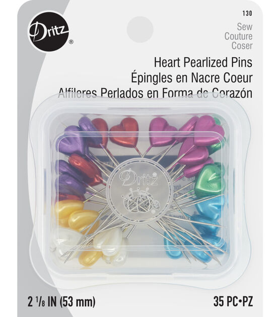 Dritz 2-1/8" Heart Pearlized Pins, Assorted, 35 pc
