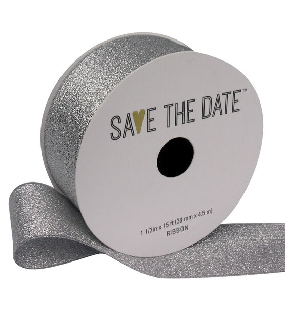 Save the Date 1.5" x 15' Silver Metallic Ribbon