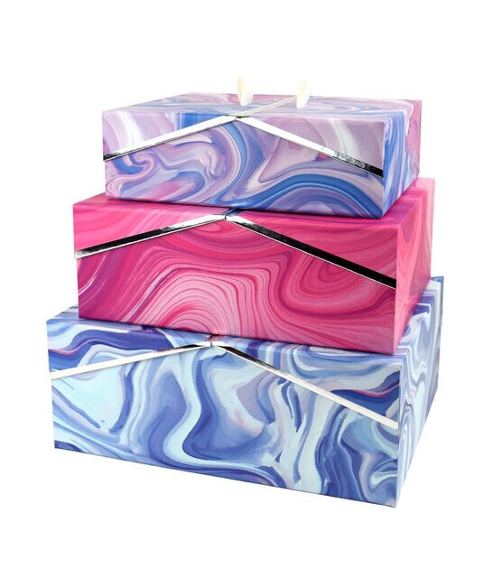 11" Pink Marble Pattern Rectangle Box With Double Door Lid, , hi-res, image 3
