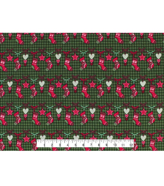 Stitched Stockings on Checks Christmas Cotton Fabric, , hi-res, image 4