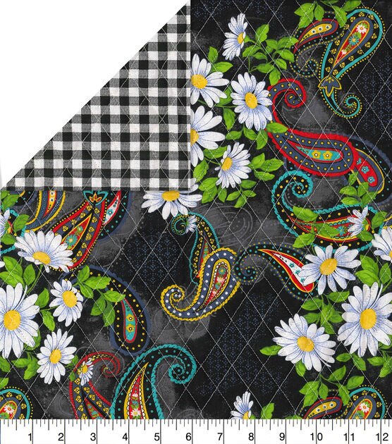 Fabric Traditions Paisley & Daisy on Black Double Faced Quilt Fabric