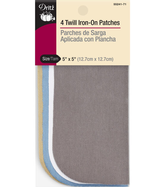 Dritz Twill Iron-On Patches, 5" x 5", 4 pc, Light Assorted Colors