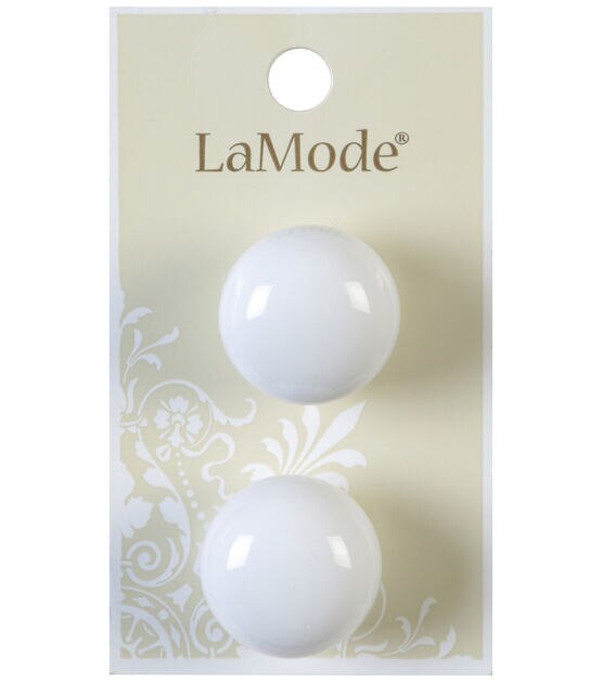 La Mode 7/8" White Ball Buttons 2pk