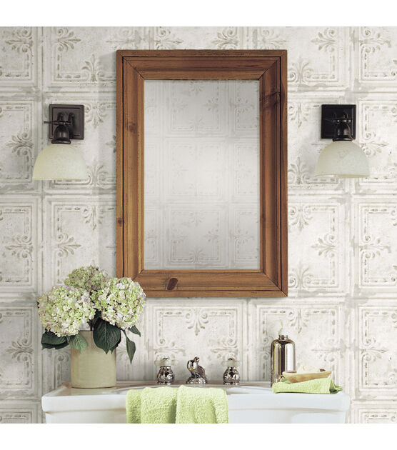 RoomMates Wallpaper White Tin Tile, , hi-res, image 3