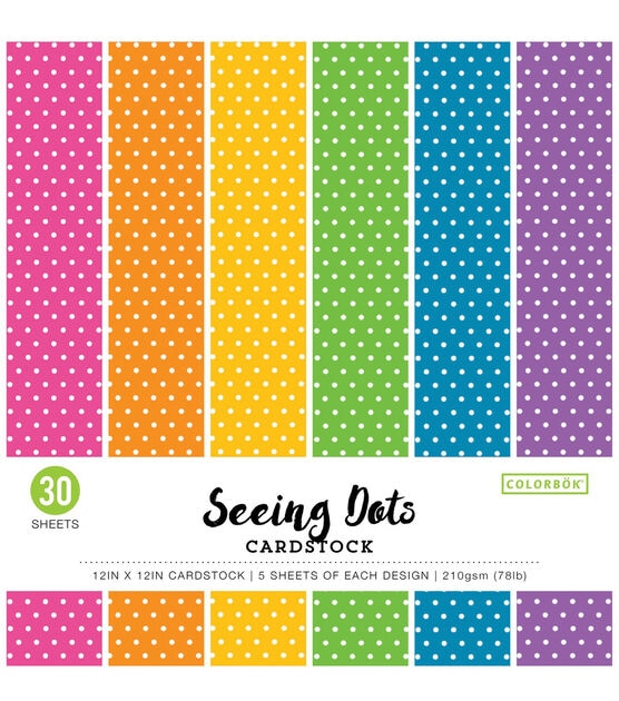 Colorbok Single Sided Printed Cardstock 12"X12" Bright Spots, 6 Colors