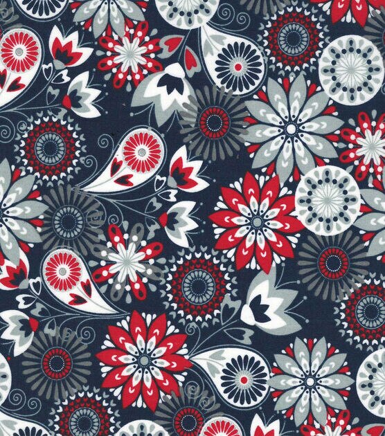 Red Floral & Paisleys on Navy Quilt Cotton Fabric by Quilter's Showcase