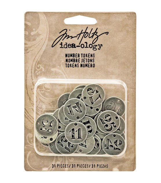 Tim Holtz Idea Ology 31pc Silver Number Tokens