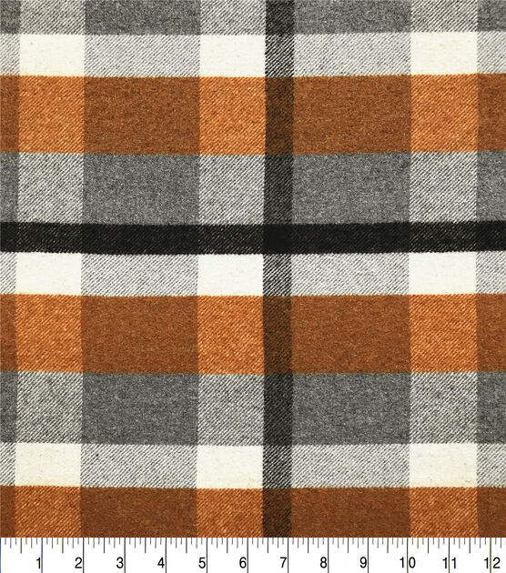 Tan Gray and White Plaid Wool Blend Apparel Fabric, , hi-res, image 4