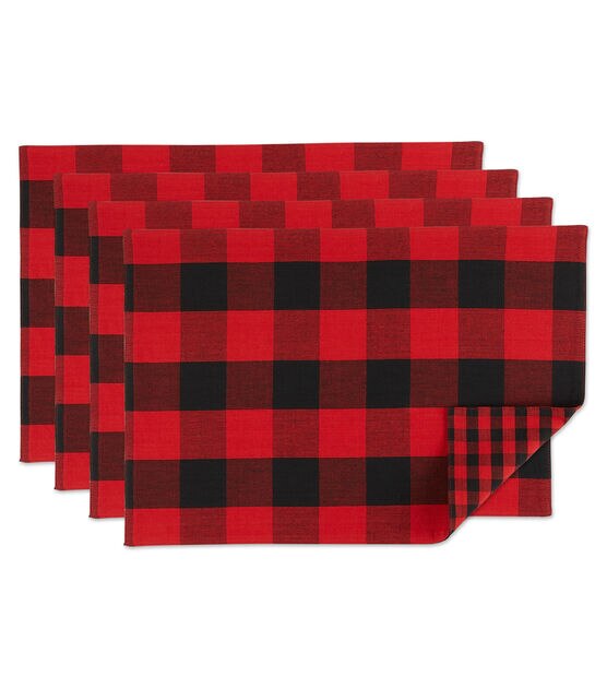 Design Imports Reversible Buffalo Check Placemats Red & Black
