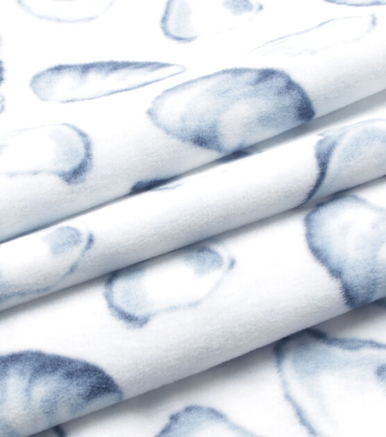 Blue Oysters on White Anti Pill Fleece Fabric, , hi-res, image 3