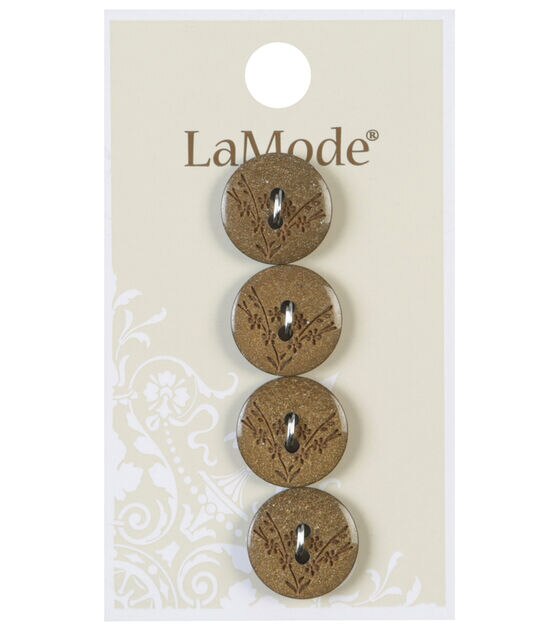 La Mode 5/8" Gold Etched Flowers 2 Hole Buttons 4pk