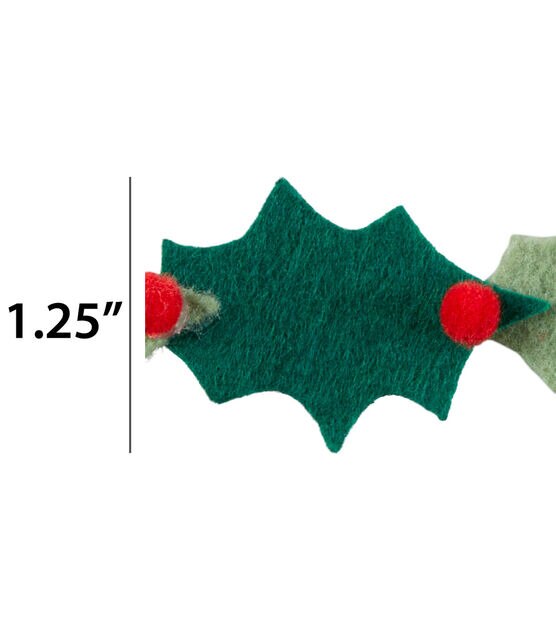 1.25" x 3' Christmas Holly Felt Trim by Place & Time, , hi-res, image 2