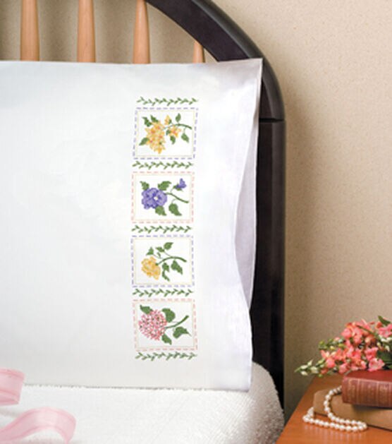 Design Works 30" x 20" Flower Patch Pillowcase Embroidery Kit 2pk