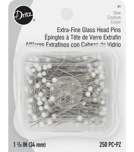 Dritz 1-3/8" Extra-Fine Glass Head Pins, White, 250 pc