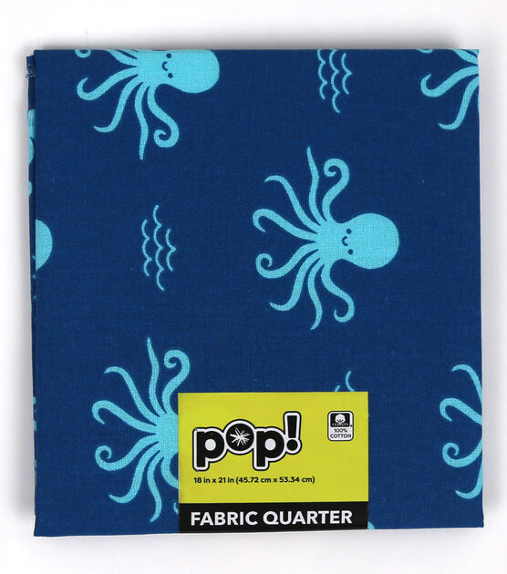 18" x 21" blue Swimming Octopus Cotton Fabric Quarter 1pc by POP!