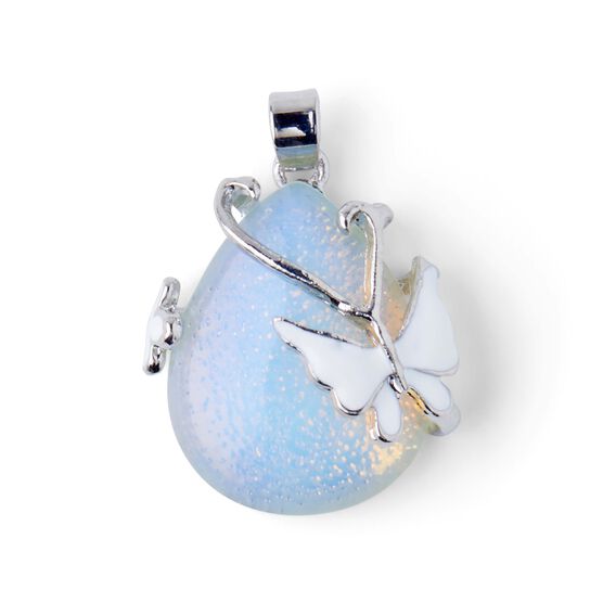 Teardrop Stone Pendant With White Butterfly by hildie & jo, , hi-res, image 2