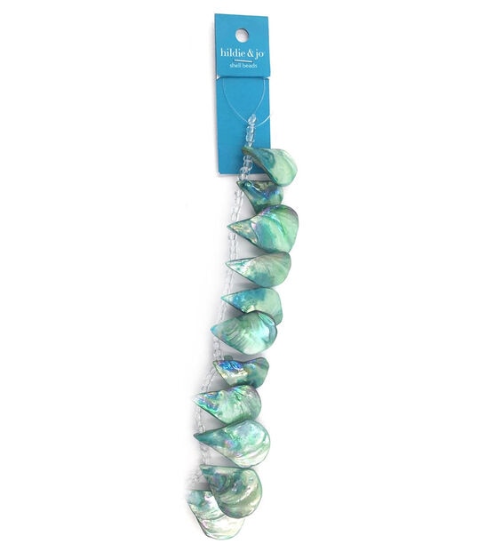 7" Green Aurora Borealis Teardrop Shell Strung Beads by hildie & jo