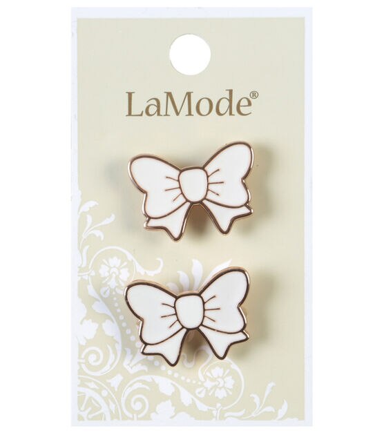 La Mode 5/8" White & Gold Metal Bow Shank Buttons 2pk