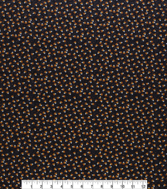 Swirl Candy Corn On Black Halloween Cotton Fabric, , hi-res, image 2