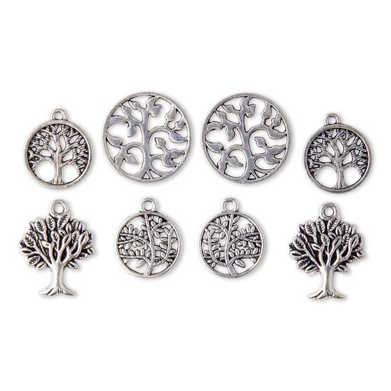 JIALEEY 35 Pcs Mixed Tree of Life Charms Pendents DIY for Necklace Bracelet Jewelry Making and Crafting, Antique Silver&bronze Tones